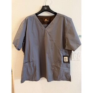 Carhartt Scrub Shirt Mens 3XL Gray Pewter V-Neck Medical Work Pockets C10201XPEW